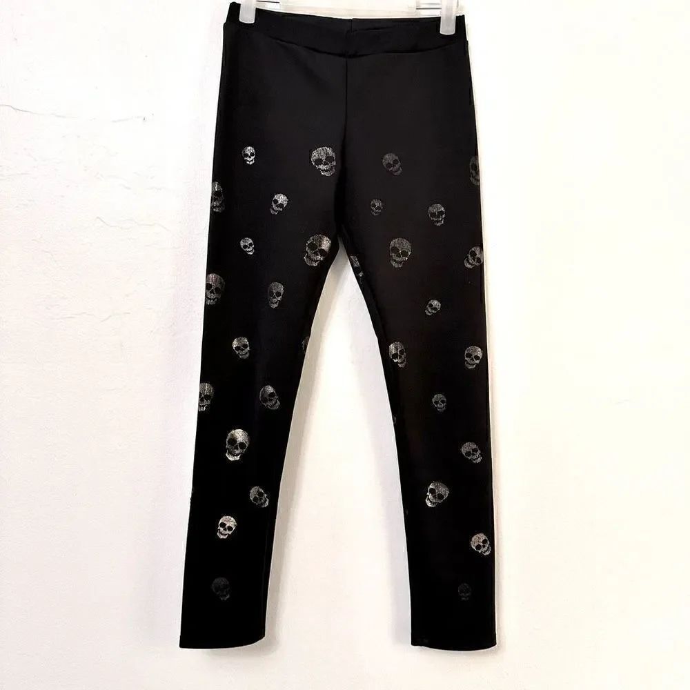 Topia Womens Leggings Athleisure Yoga Stretch High Waist Skull Print Black Small